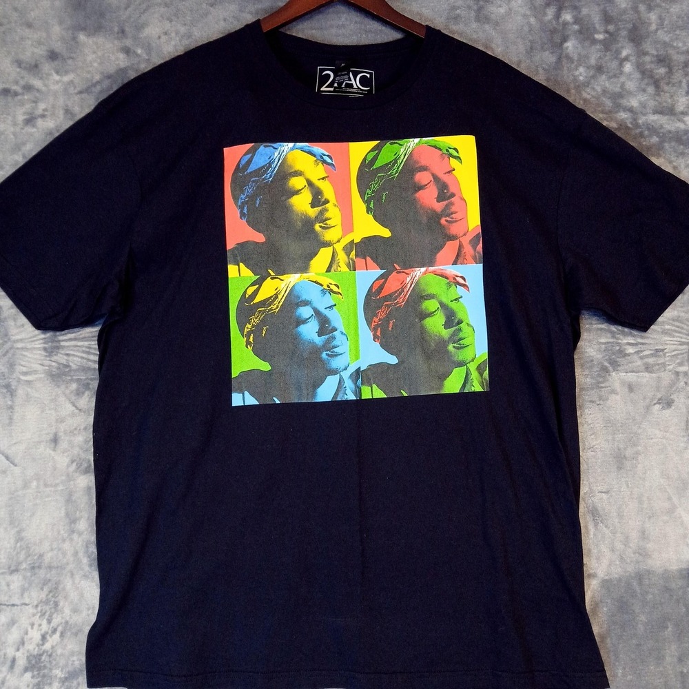 2PAC Shirt Mens 2XL Black Pop Art Quad Portrait Graphic Rap Hip‎ Hop 2017 Tee
